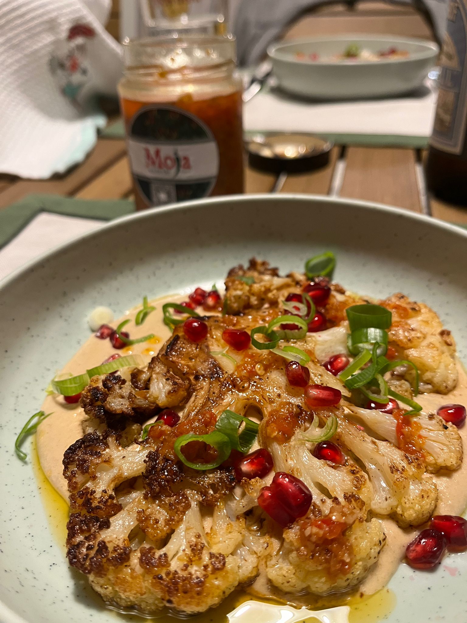 Cauliflower steak with moja chili oil